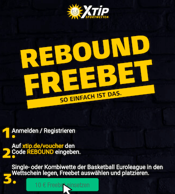 Rebound Freebet bei Xtip für die Basketball Euroleague