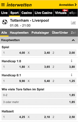 Quoten CL Finale 1.6.2019 bei Interwetten