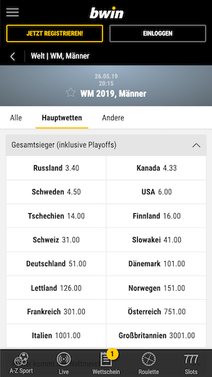Gewinner Wetten Eishockey WM 2019 in der Slowakei