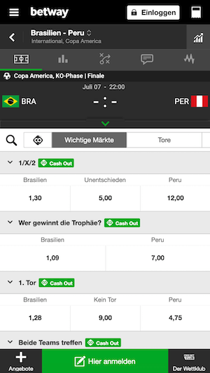 Wettquoten Copa America Finale 2019 bei Betway