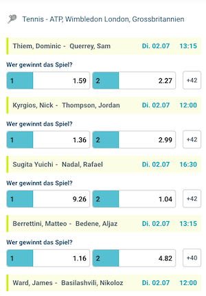 Wimbledon Wettprogramm 2. Juli 2019