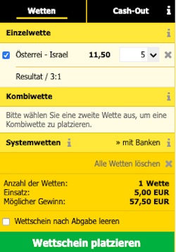 Interwetten Wettschein AUT ISR