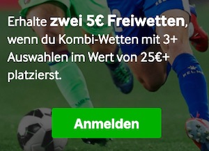 Betway zwei 5€ Gratiswetten