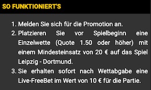 Bwin Leipzig vs Dortmund FreeBet Bedingungen