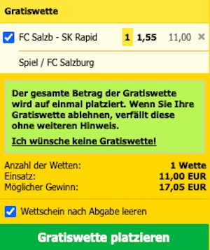 Interwetten Salzburg Rapid 11 Euro Wette