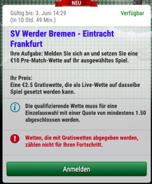 SkyBet Werder Bremen vs. Eintracht Frankfurt FreeBet