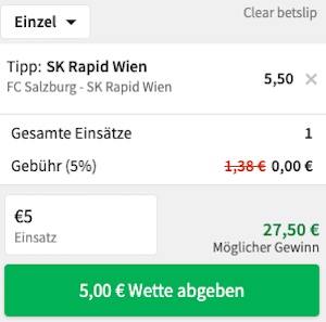 Tipico Salzburg Rapid 5 Euro Wette