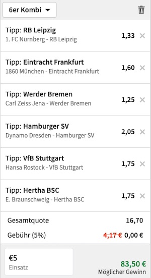 Tipico DFB Pokal erste Runde Wettschein