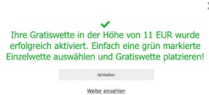 11 Euro FreeBet Code erfolgreich eingeben