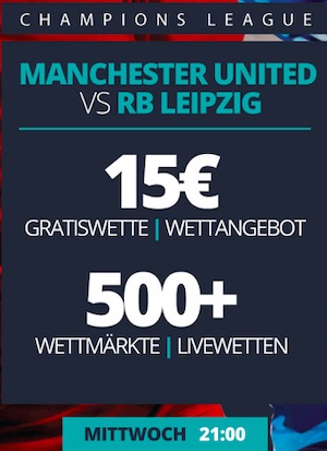 Novibet Manchester United RB Leipzig 15 Euro Gratiswette