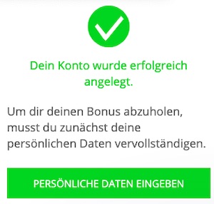 Registrierung erfolgreich NEObet