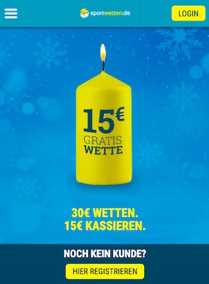 Sportwetten.de Advent 15 Euro Gratiswette