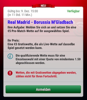 Real Gladbach SkyBet Challenges Fenster