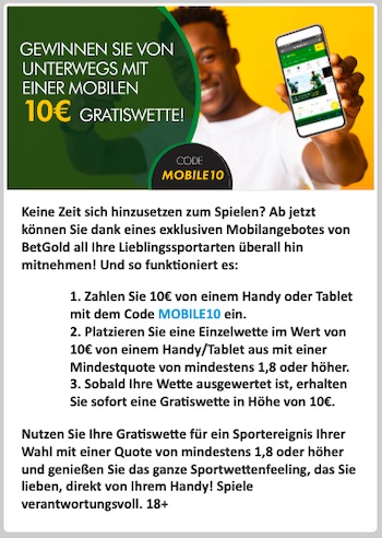Betgold 10 Euro Gratiswette