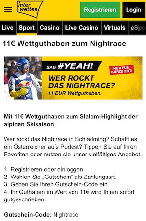 Interwetten Schaldming Nightrace 11 Euro