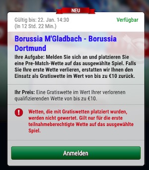 Gladbach Dortmund risikofreie Wette Skybet