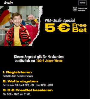 5 Euro gratis Bwin WM Quali