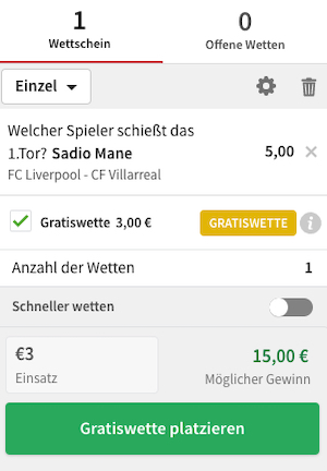 Tipico 5€ Gratiswette Liverpool Villarreal