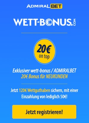 20€ on top bei ADMIRALBET - unser exklusives Neukunden Angebot