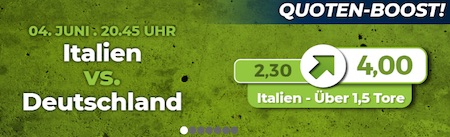 Italien gegen Deutschland - Erzielt Italien mindestens 2 Tore? Happybet hat einen Quotenboost für alle