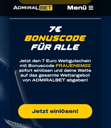 ADMIRALBET 7€ Bonuscode zur Frauen EM