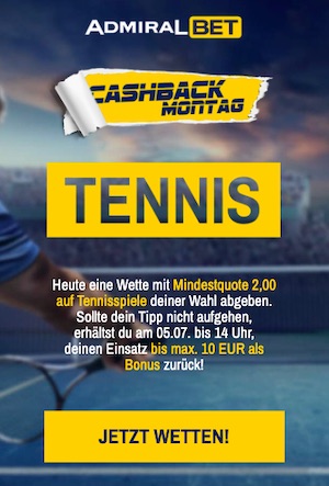 ADMIRALBET Tennis Cashback am Montag