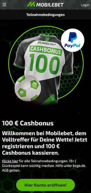 Mobilebet 100€ Willkommensbonus