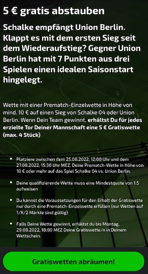 Schalke vs Union Berlin FreeBet Aktion bei Mobilebet