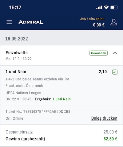 Admiral Wette mit Gutschein