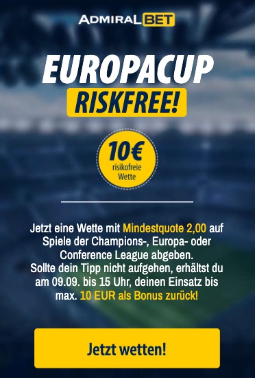 Europacup Riskfree Angebot bei ADMIRALBET