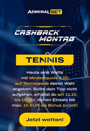 Tennis Cashback Monday bei ADMIRALBET