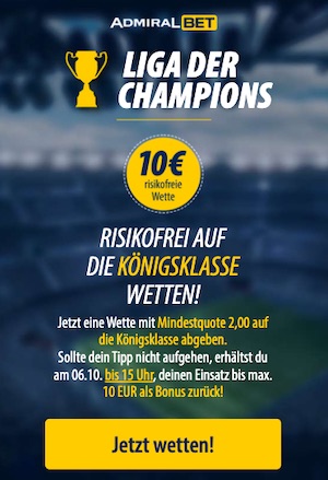 Risikofreie Champions League Wette bei Admiralbet