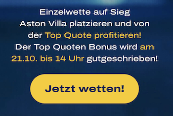 Jetzt zu erhöhter Quote auf Aston Villa gegen Filham tippen, bei Admiralbet!