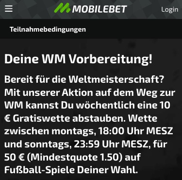 Mobilebet WM Gratiswetten zur Vorbereitung