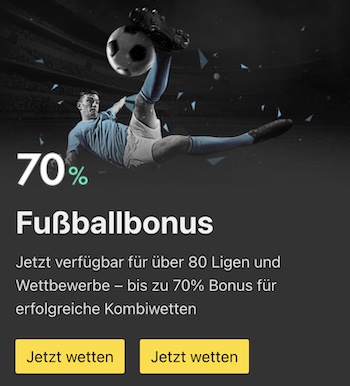 Der bet365 Bonus bringt bis zu 70% Extragewinn