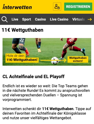 Interwetten 11€ Gratiswette