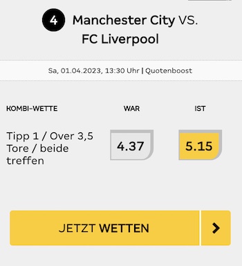 Quotenboost zu Man City - Liverpool bei Merkur Sports