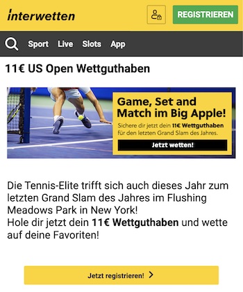 11 € Freebet Interwetten US Open